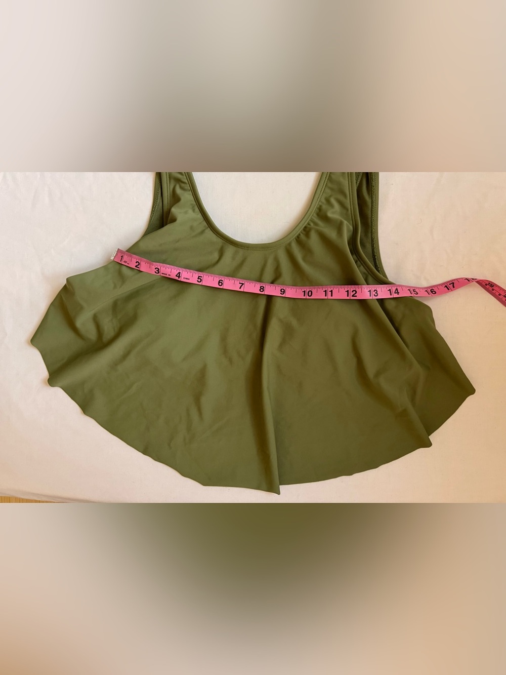 No Boundaries Olive Green Flowy Tankini Swim Top Scoop Neck Peplum XL Juniors